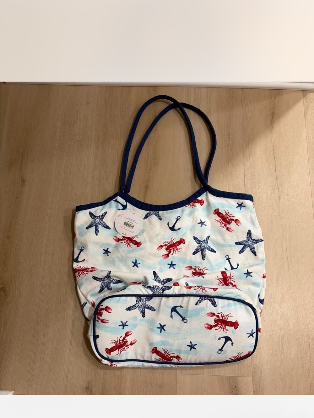 Beach Tote with Red Lobster & Blue Starfish Print